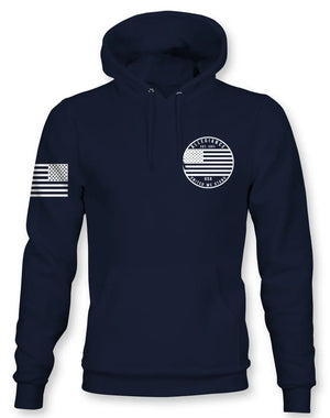 Front view of Allegiance Patriot Hoodie with small chest circle crest design