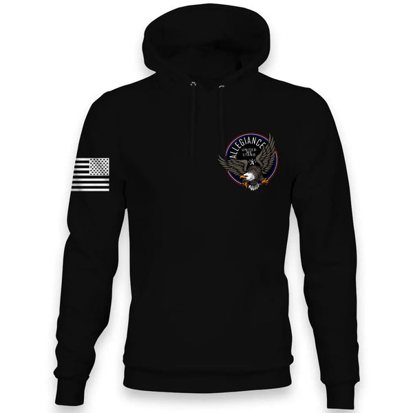 Front view of Allegiance Navigator Hoodie with small chest eagle design